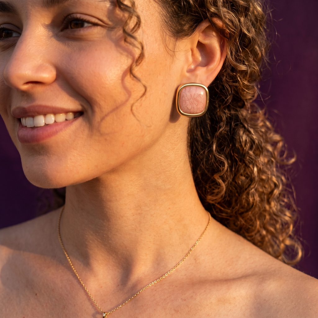 Rose Pink Marble Square Stud Earrings | S.W.ANJ
