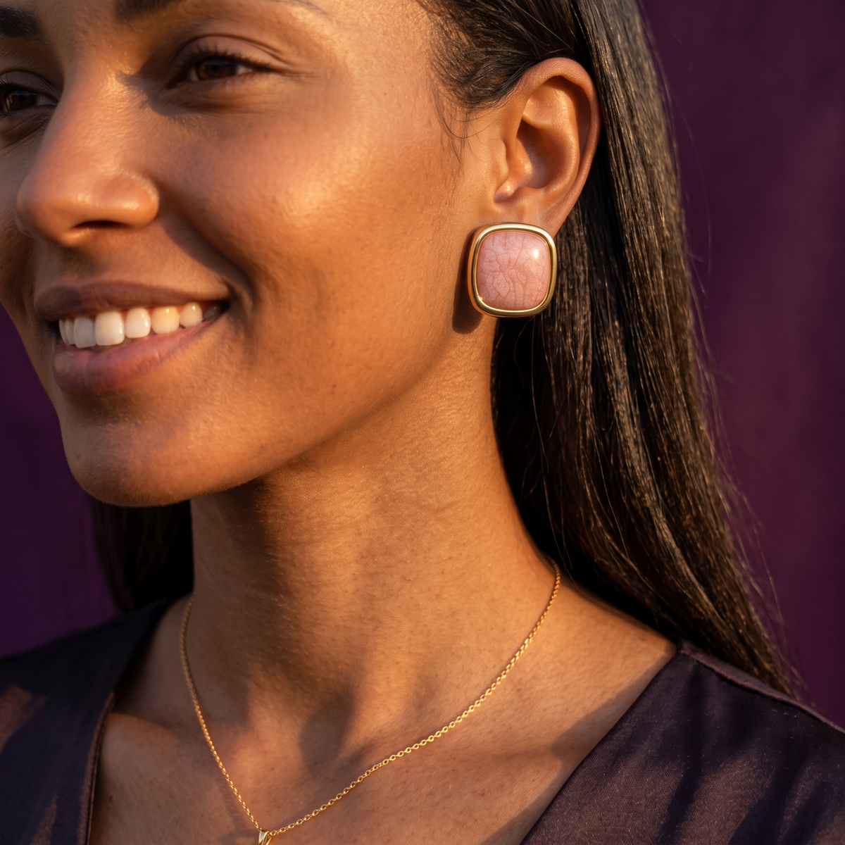 Rose Pink Marble Square Stud Earrings | S.W.ANJ