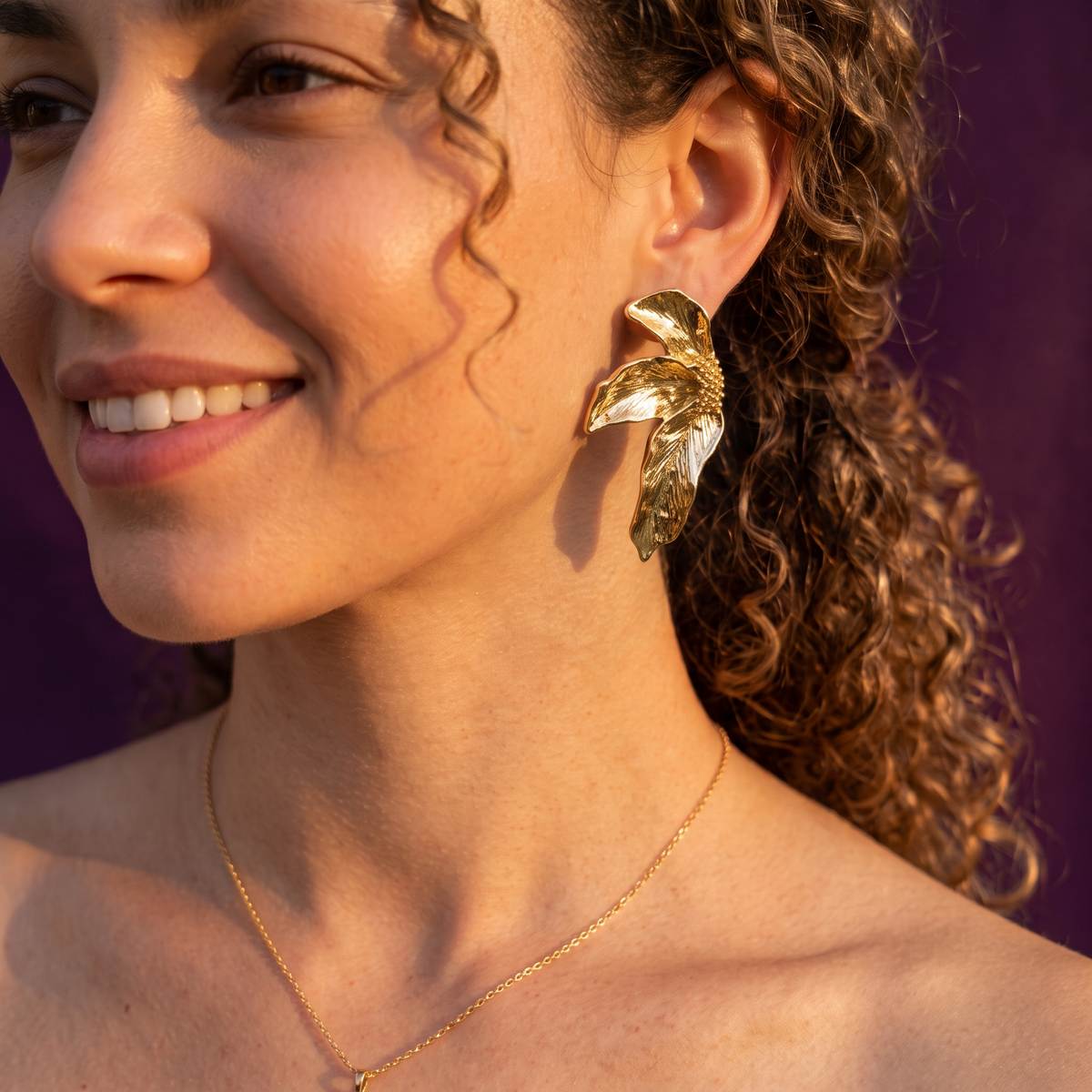 Gold Textured Leaf Cluster Earrings | S.W.ANJ