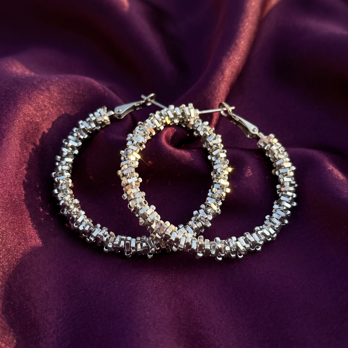 Silver Textured Grain Hoop Earrings | S.W.ANJ