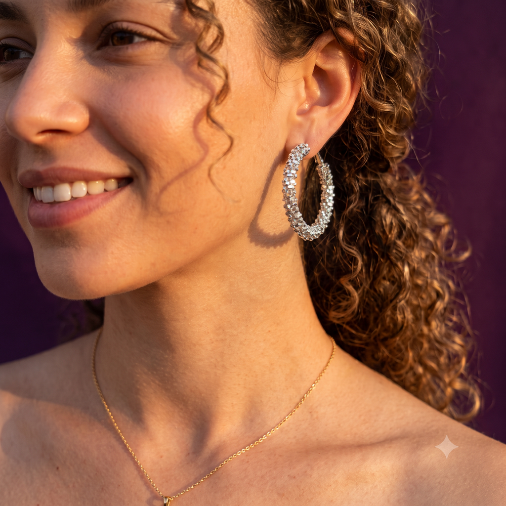 Silver Textured Grain Hoop Earrings | S.W.ANJ