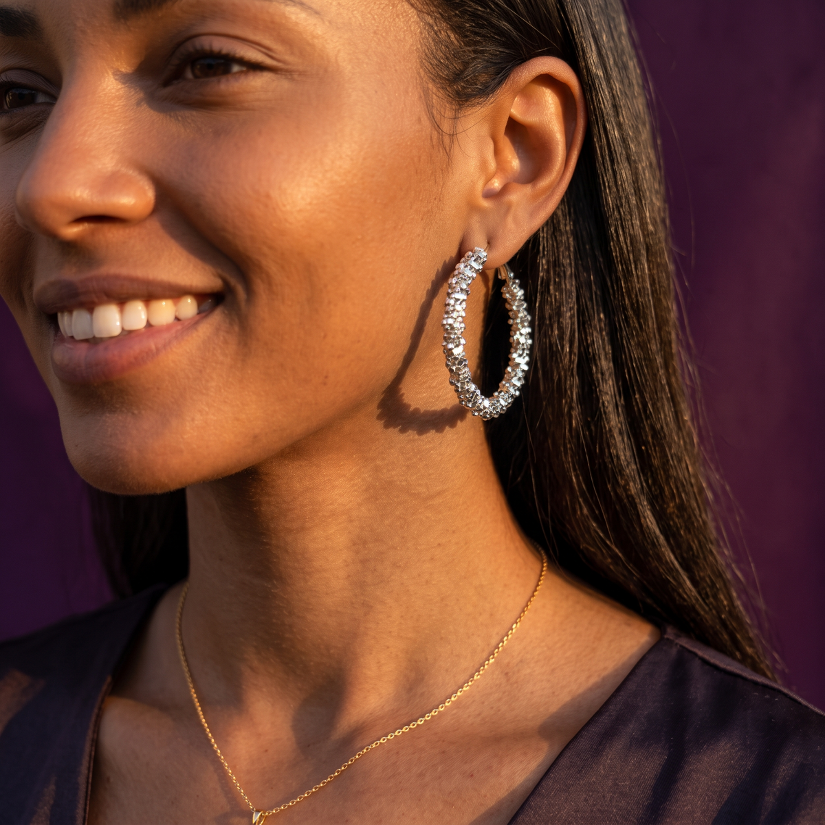 Silver Textured Grain Hoop Earrings | S.W.ANJ