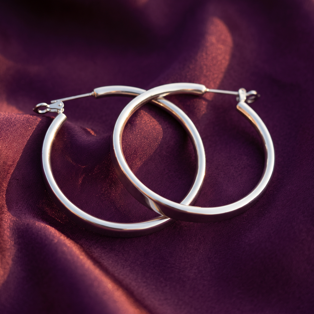 Silver Polished Band Hoop Earrings | S.W.ANJ