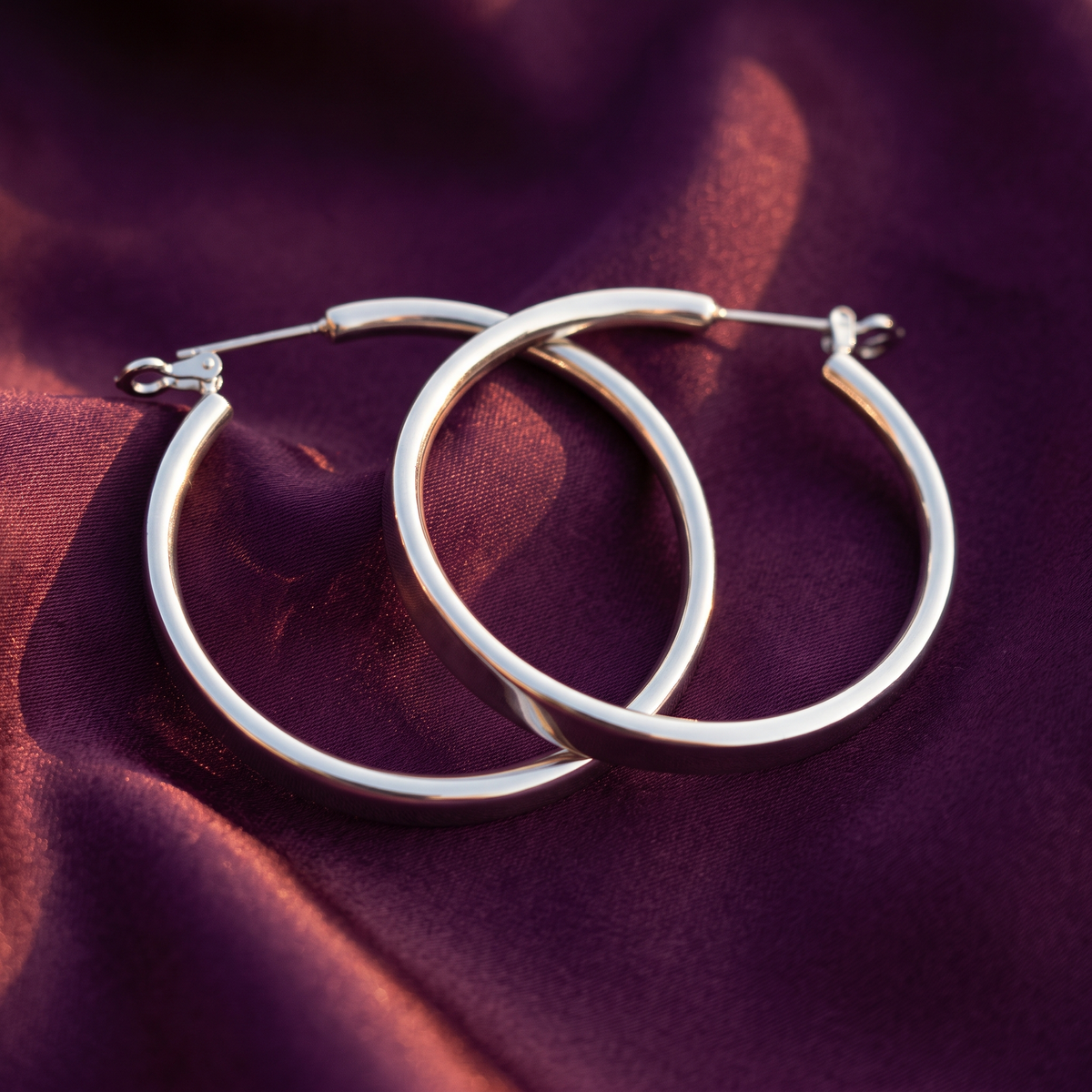 Silver Polished Band Hoop Earrings | S.W.ANJ