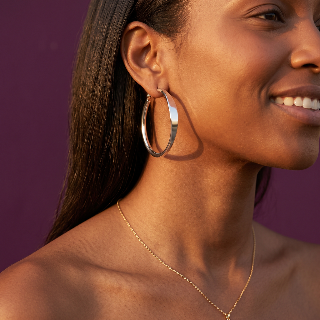 Silver Polished Band Hoop Earrings | S.W.ANJ