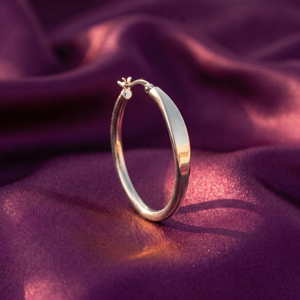 Silver Polished Band Hoop Earrings | S.W.ANJ