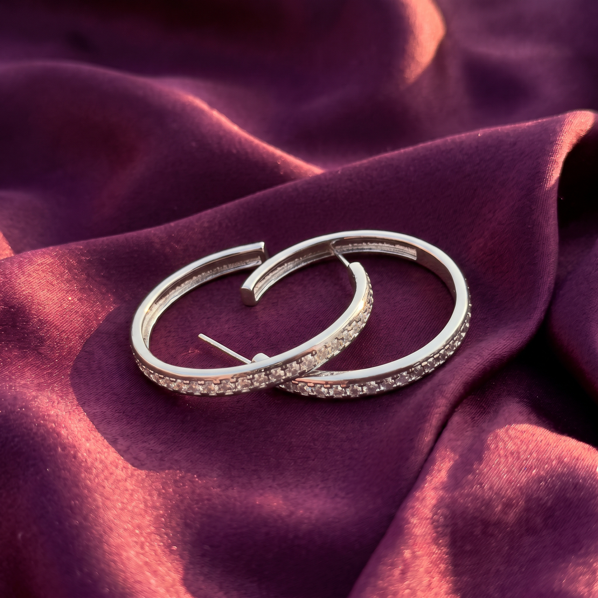 Silver Crystal Row Hoop Earrings | S.W.ANJ