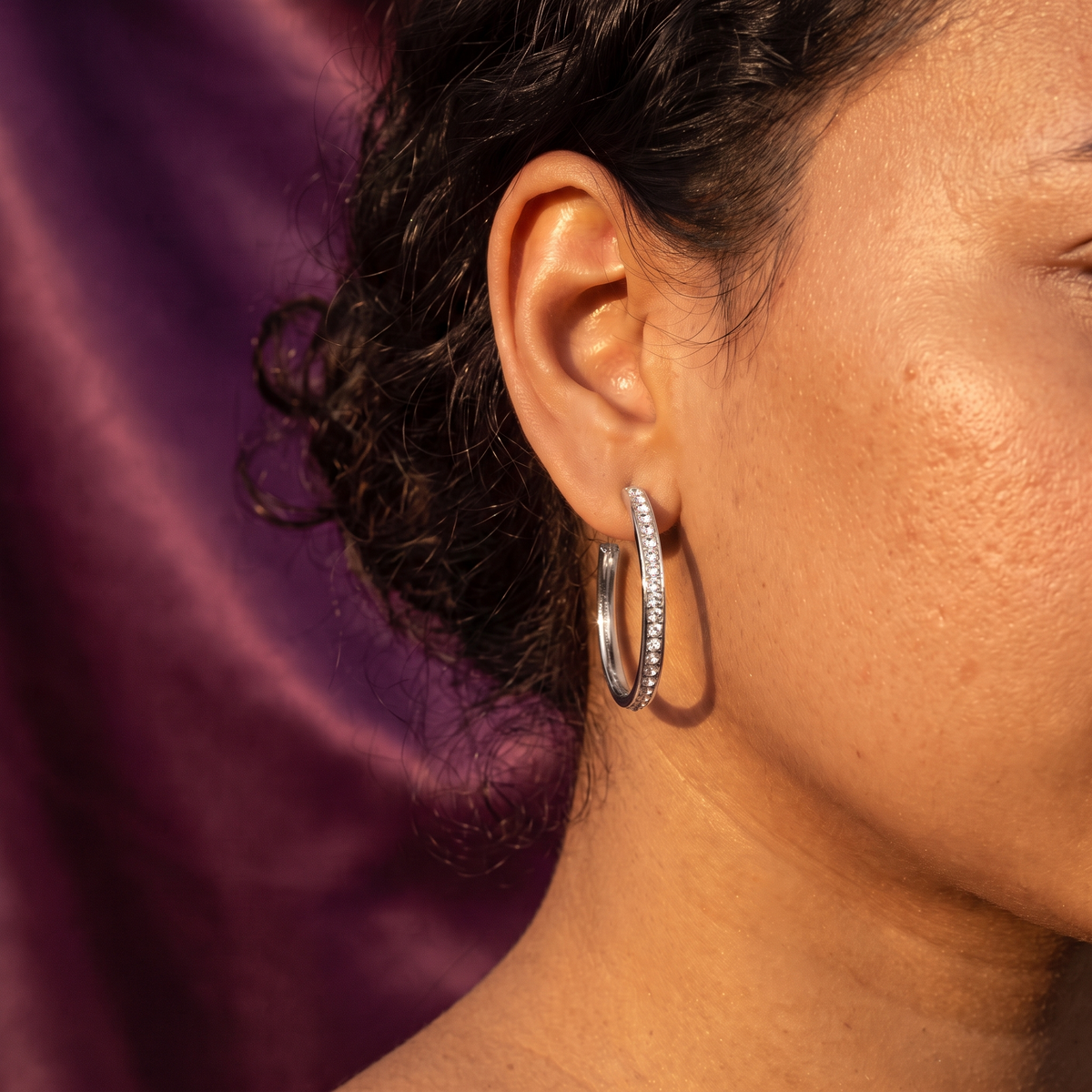 Silver Crystal Row Hoop Earrings | S.W.ANJ