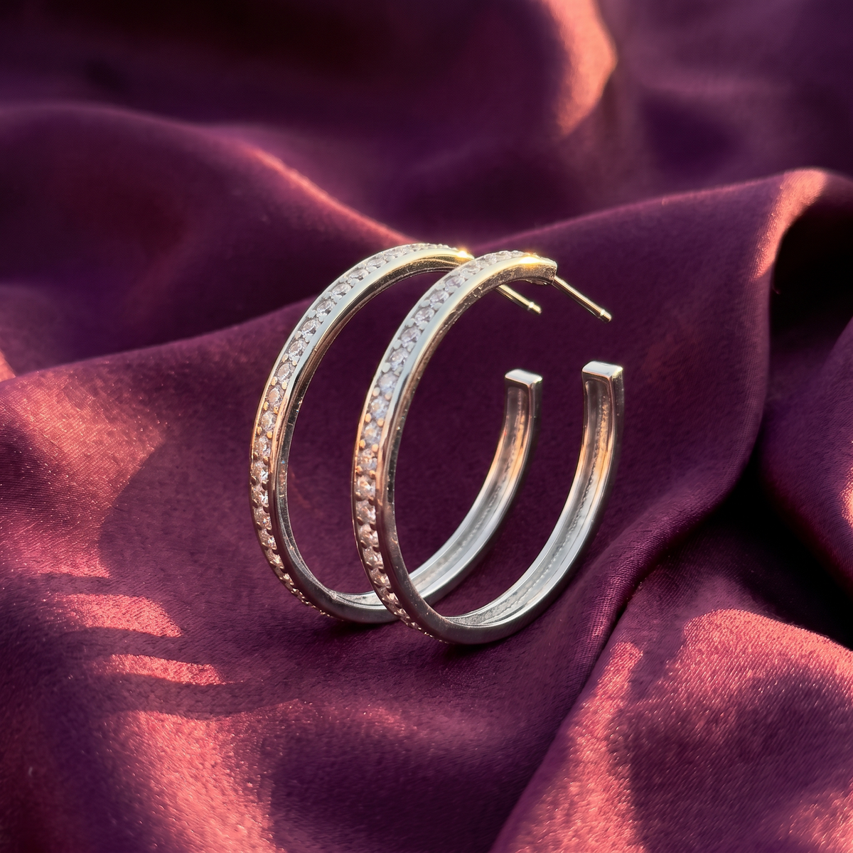 Silver Crystal Row Hoop Earrings | S.W.ANJ