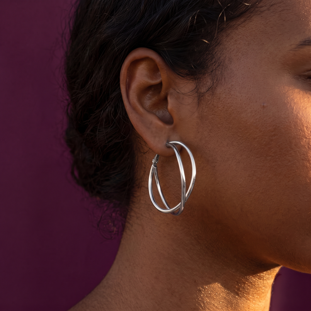 Silver Entwined Double Hoop Earrings | S.W.ANJ
