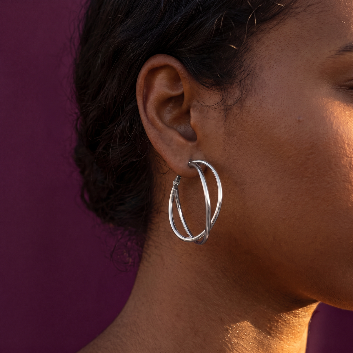 Silver Entwined Double Hoop Earrings | S.W.ANJ