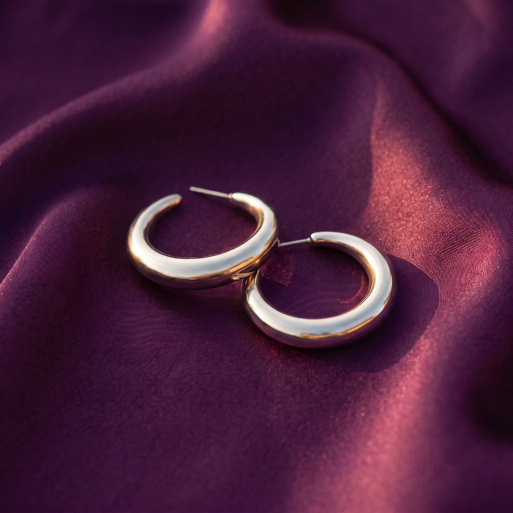 Silver Chunky Tapered Hoop Earrings | S.W.ANJ