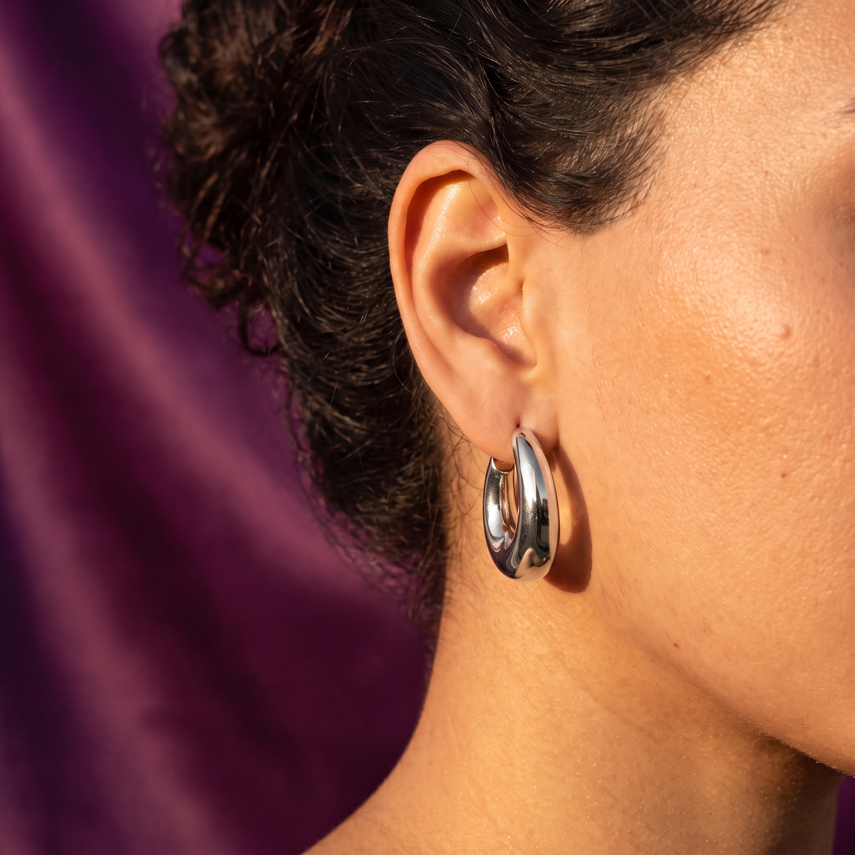 Silver Chunky Tapered Hoop Earrings | S.W.ANJ