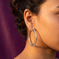 Silver Double Hoop Earrings with Crystal Line | S.W.ANJ