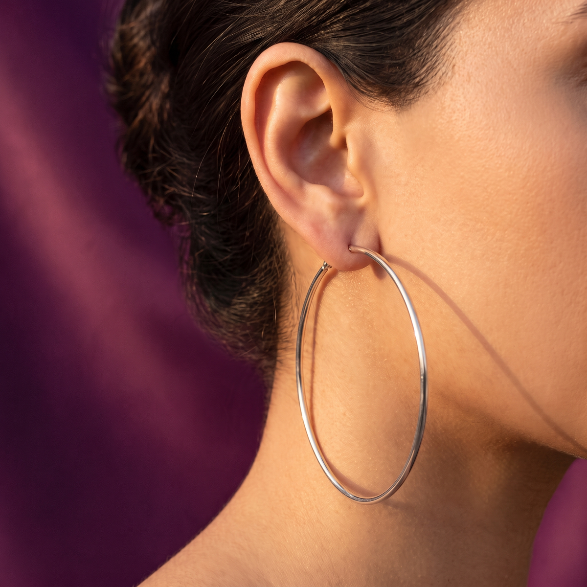 Silver Large Thin Hoop Earrings | S.W.ANJ