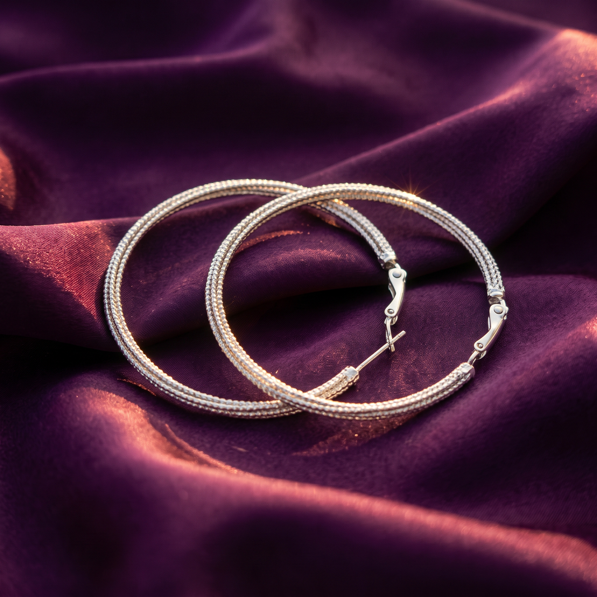 Silver Triple-Layer Slim Hoop Earrings | S.W.ANJ