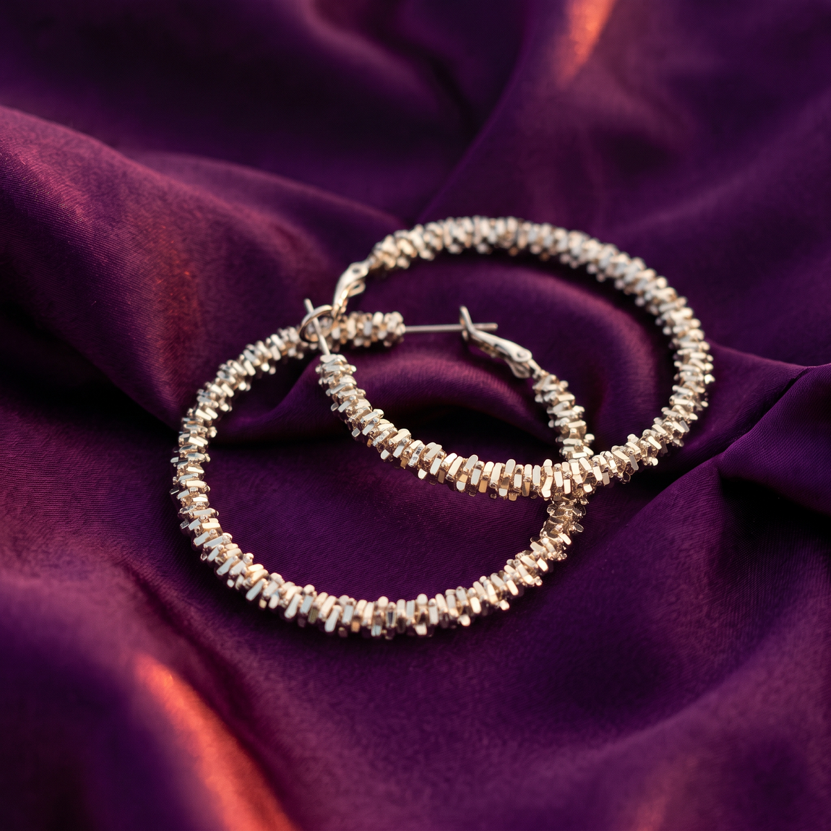 Silver Textured Grain Large Hoop Earrings | S.W.ANJ