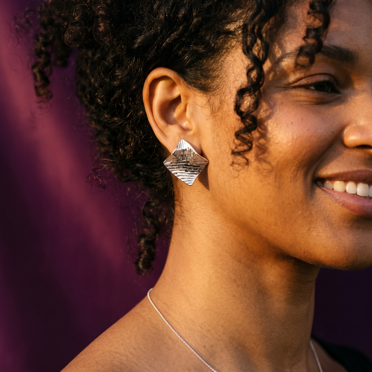 Silver Textured Diamond Shape Stud Earrings | S.W.ANJ