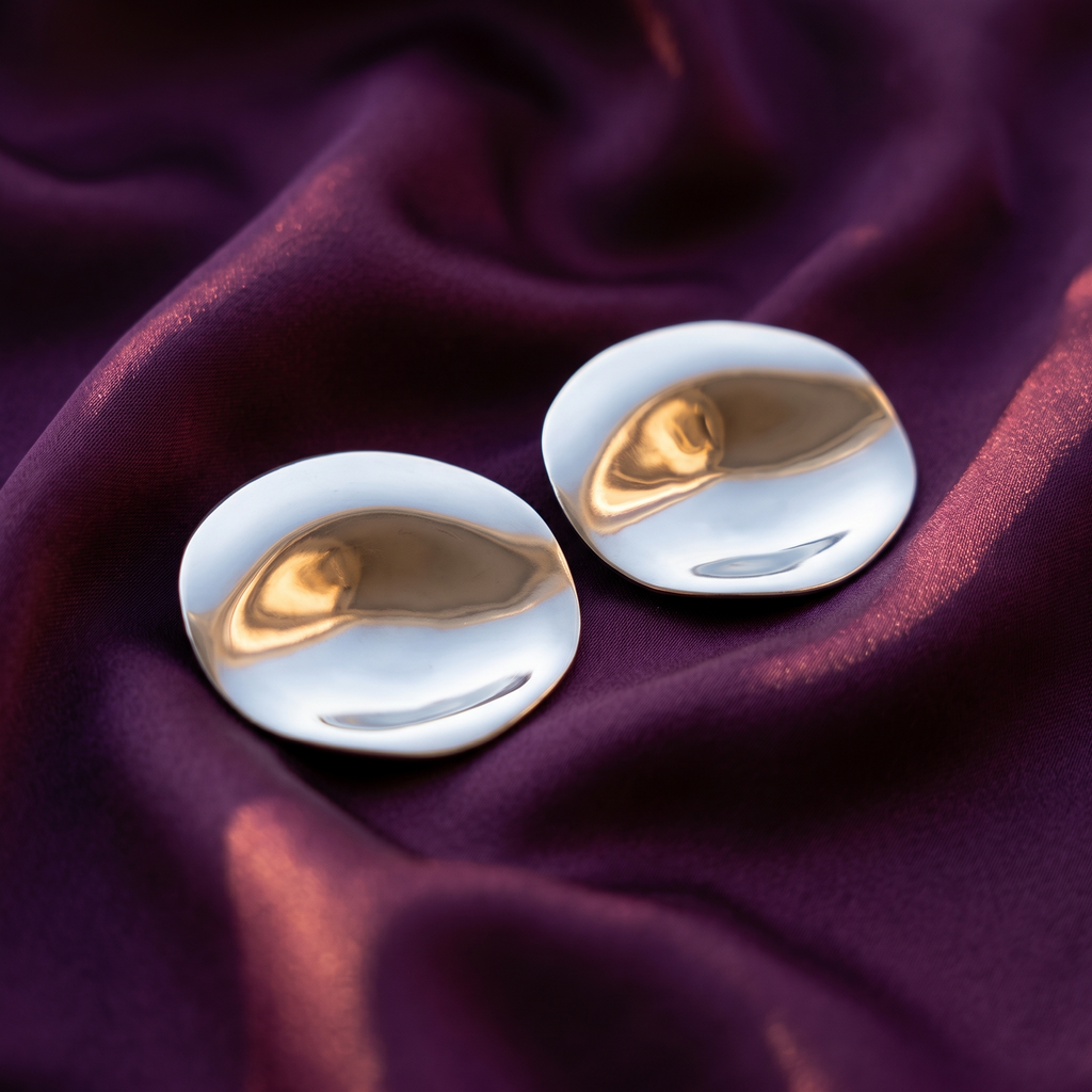 Silver Oversized Wavy Disc Stud Earrings | S.W.ANJ