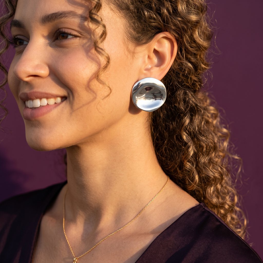 Silver Oversized Wavy Disc Stud Earrings | S.W.ANJ