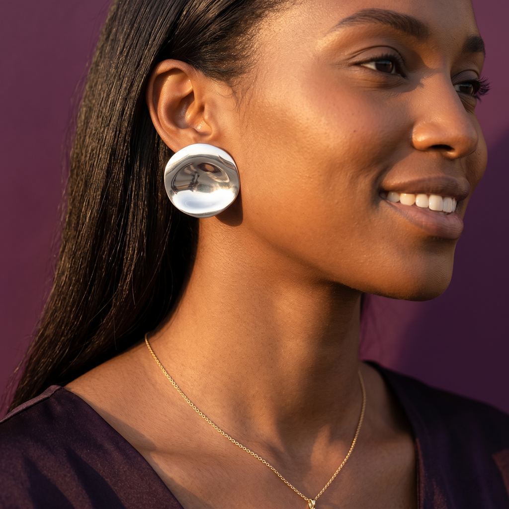 Silver Oversized Wavy Disc Stud Earrings | S.W.ANJ