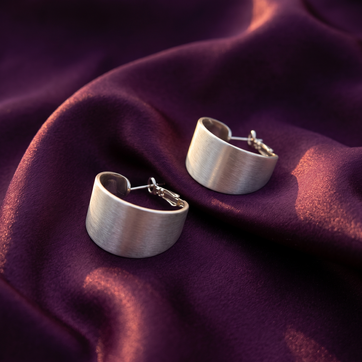 Silver Wide Band Matte Hoop Earrings | S.W.ANJ