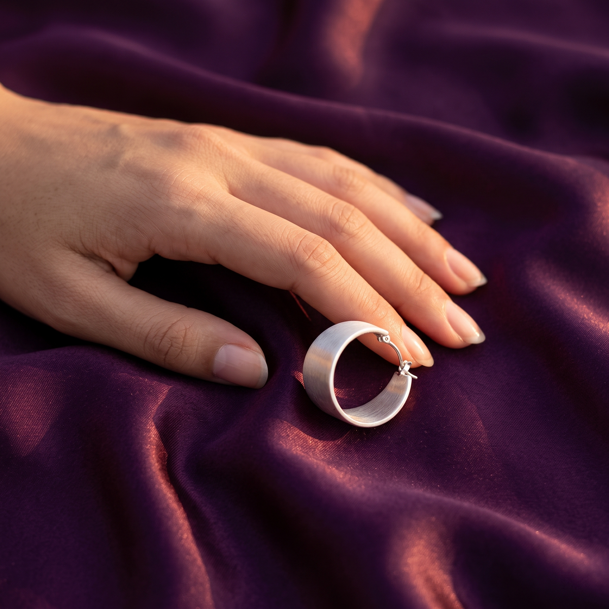 Silver Wide Band Matte Hoop Earrings | S.W.ANJ