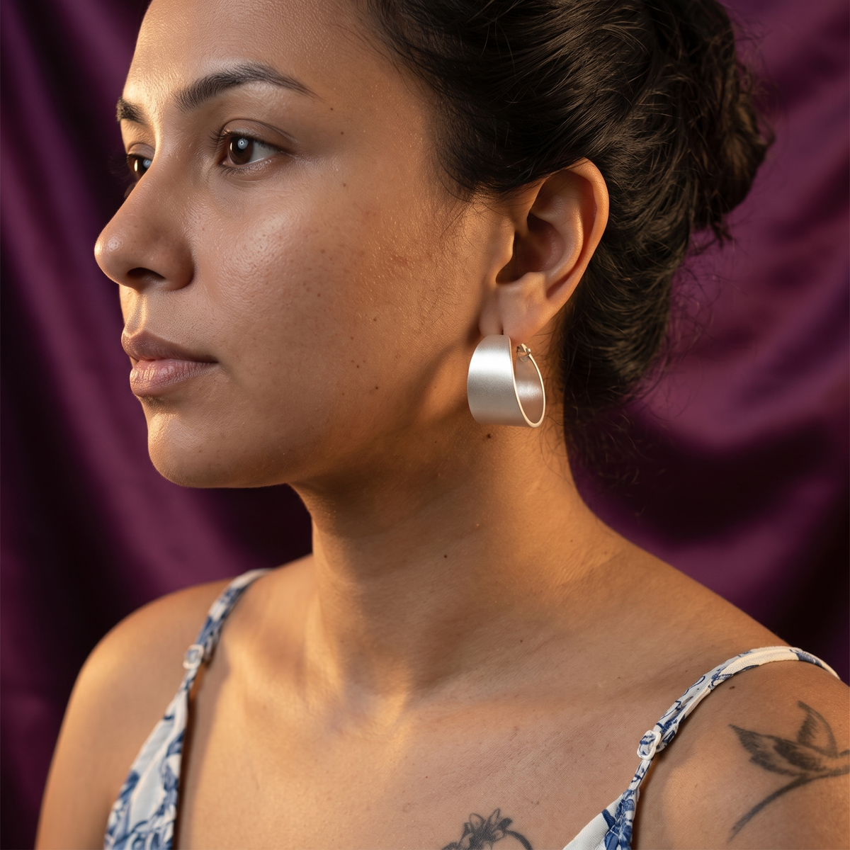Silver Wide Band Matte Hoop Earrings | S.W.ANJ