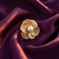 Gold Ribbed Petal Flower Ring with Pearl Centre | S.W.ANJ