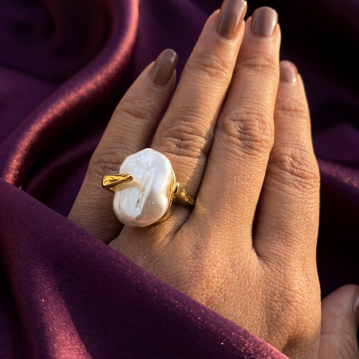 Gold Large Baroque Pearl Statement Ring | S.W.ANJ