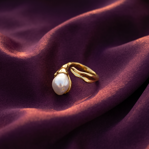 Gold Baroque Pearl Ring with Wrap Band | S.W.ANJ