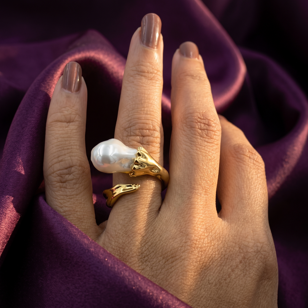 Gold Baroque Pearl Ring with Wrap Band | S.W.ANJ