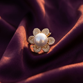 Gold Crystal Petal Flower Ring with Large Pearl | S.W.ANJ