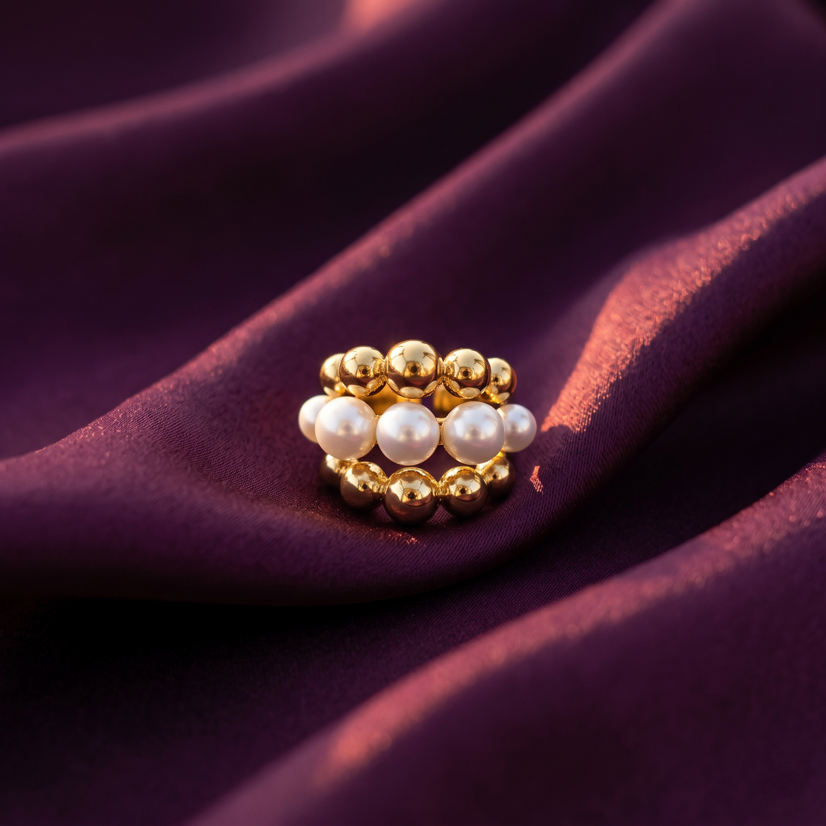 Gold Ball and Pearl Cluster Ring | S.W.ANJ