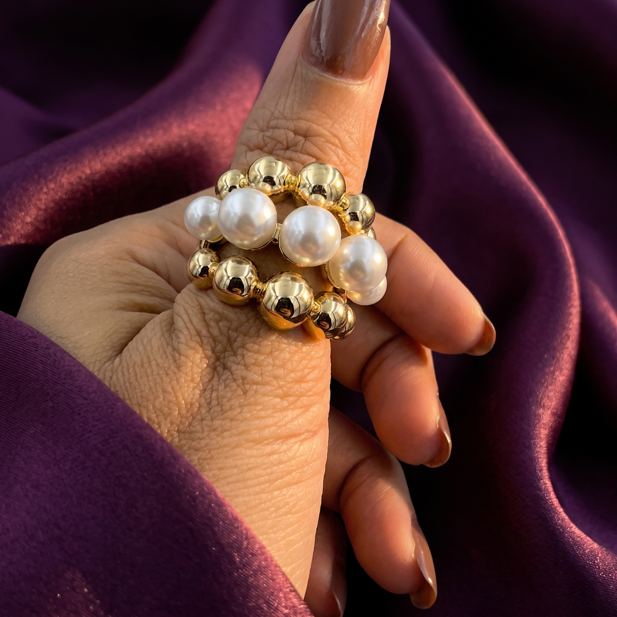 Gold Ball and Pearl Cluster Ring | S.W.ANJ