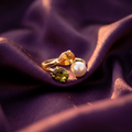 Gold Open Ring with Pearl and Pear & Oval Crystals | S.W.ANJ