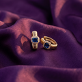 Gold-Tone Royal Blue Emerald-Cut Stone Huggie Hoop Earrings | S.W.ANJ