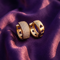 Gold-Tone Pavé Crystal Huggie Hoop Earrings with Heart Cut-Outs | S.W.ANJ