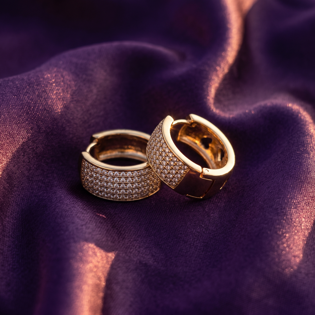 Gold-Tone Pavé Crystal Huggie Hoop Earrings with Heart Cut-Outs | S.W.ANJ