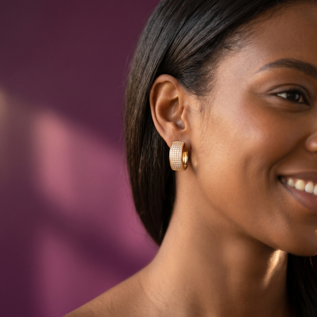 Gold-Tone Pavé Crystal Huggie Hoop Earrings with Heart Cut-Outs | S.W.ANJ