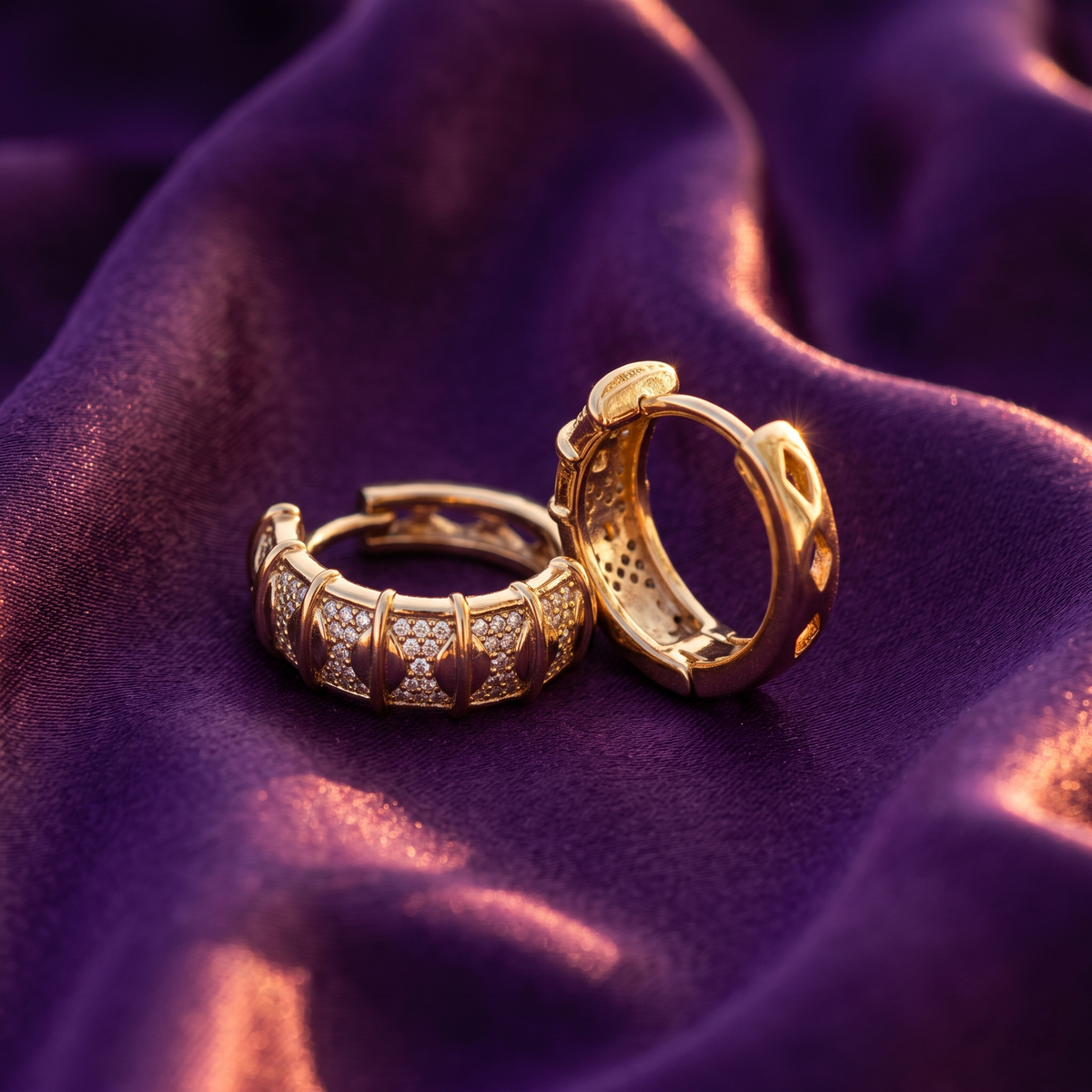 Gold-Tone Crystal Ribbon Panel Huggie Hoop Earrings | S.W.ANJ