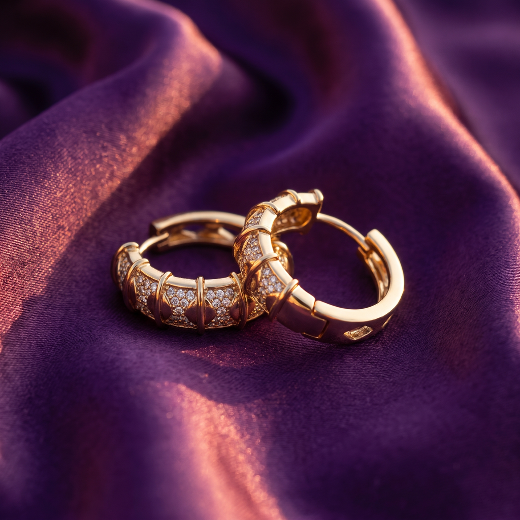 Gold-Tone Crystal Ribbon Panel Huggie Hoop Earrings | S.W.ANJ