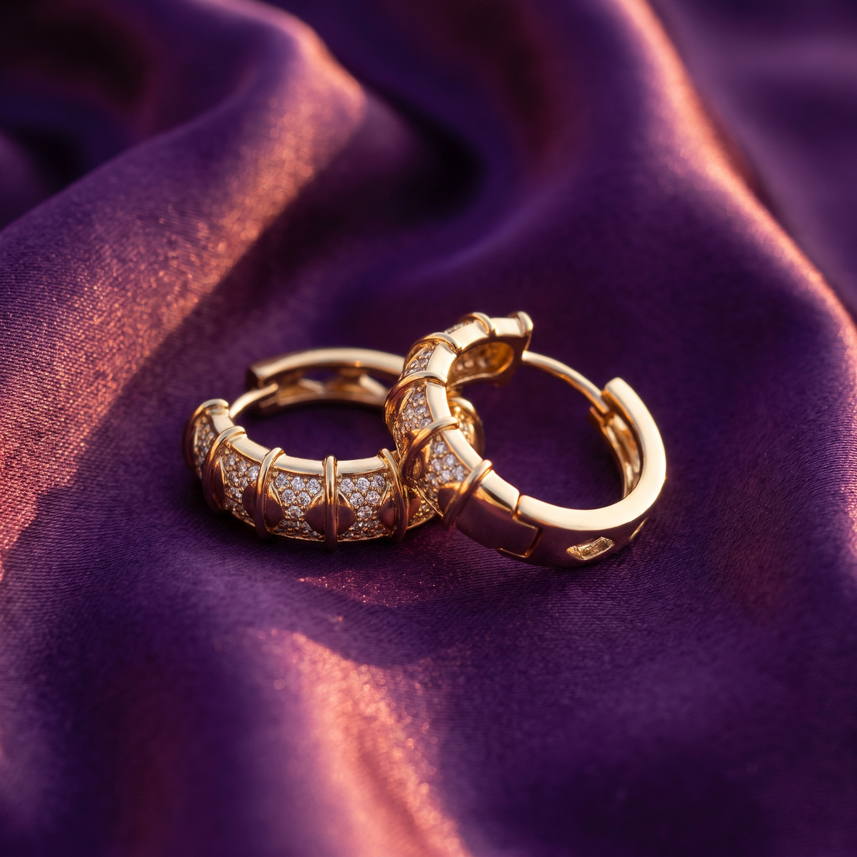 Gold-Tone Crystal Ribbon Panel Huggie Hoop Earrings | S.W.ANJ