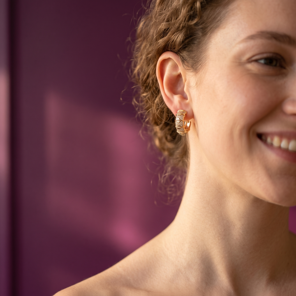 Gold-Tone Crystal Ribbon Panel Huggie Hoop Earrings | S.W.ANJ