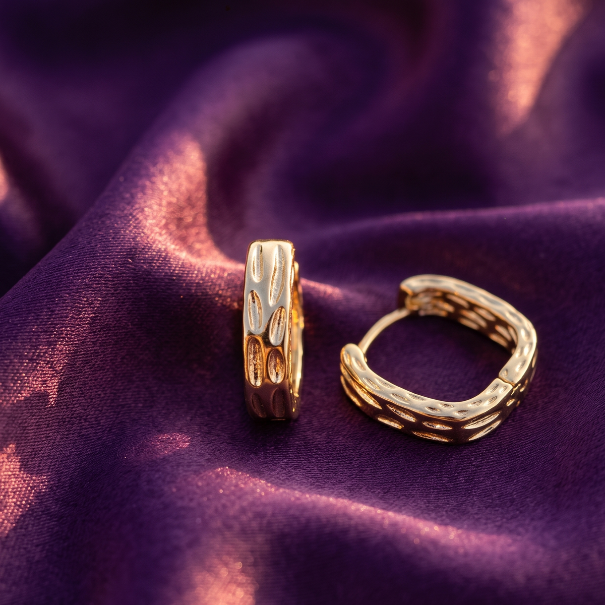Gold-Tone Textured Leaf Square Huggie Hoop Earrings | S.W.ANJ