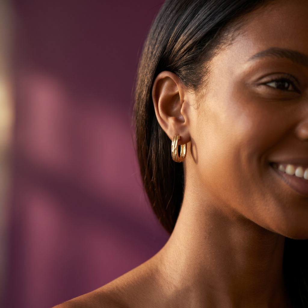 Gold-Tone Textured Leaf Square Huggie Hoop Earrings | S.W.ANJ