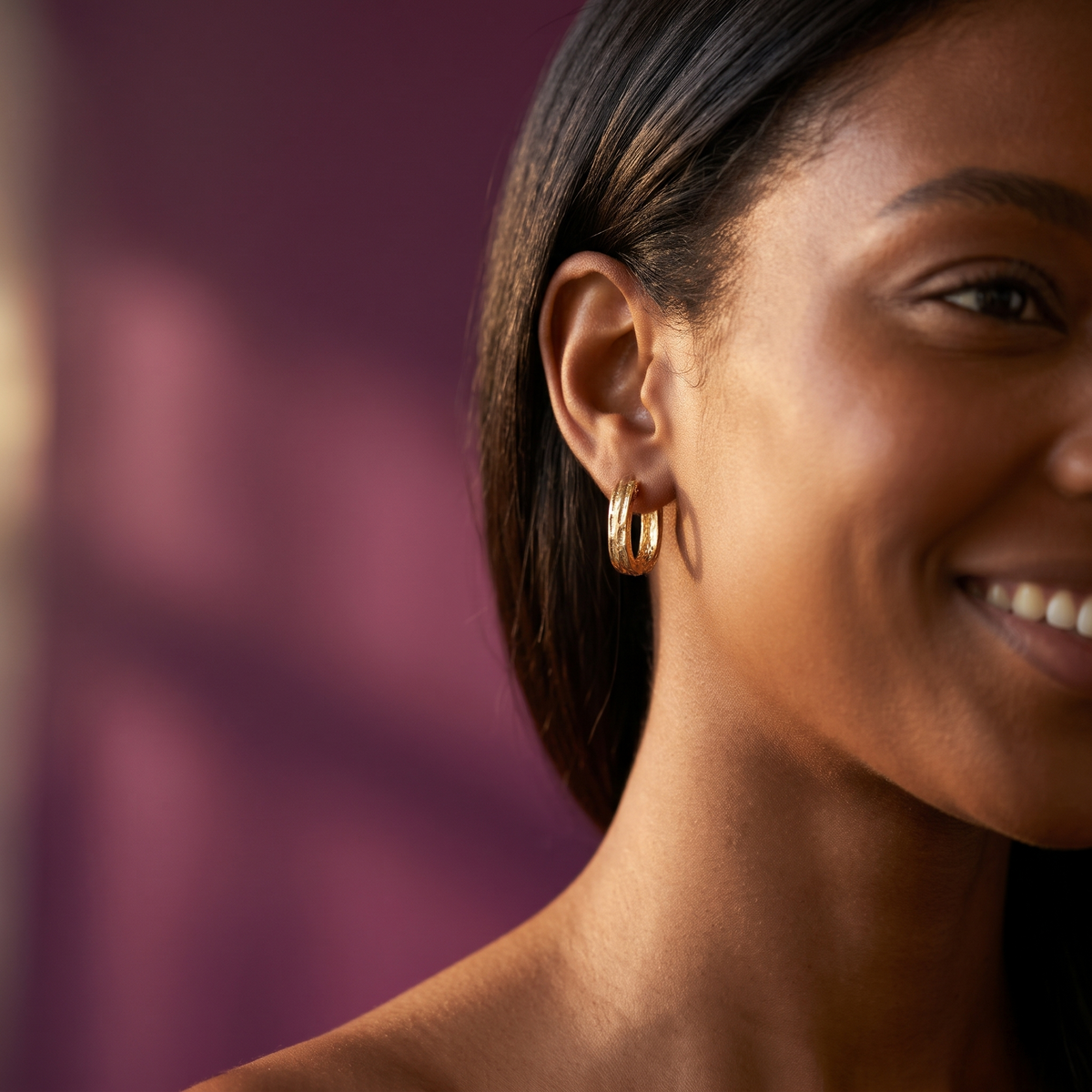 Gold-Tone Textured Leaf Square Huggie Hoop Earrings | S.W.ANJ