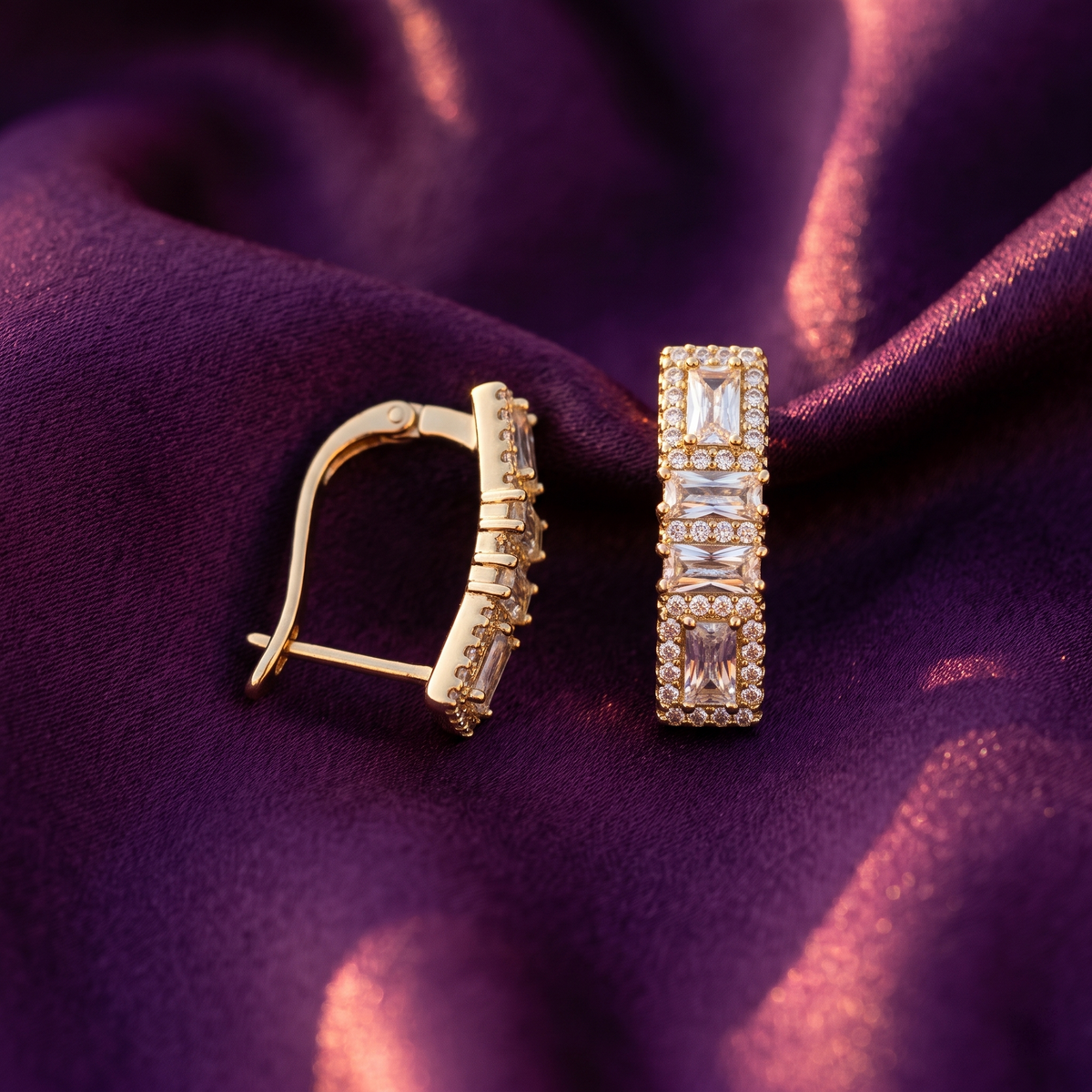 Gold-Tone Baguette Crystal Lever-Back Huggie Earrings | S.W.ANJ
