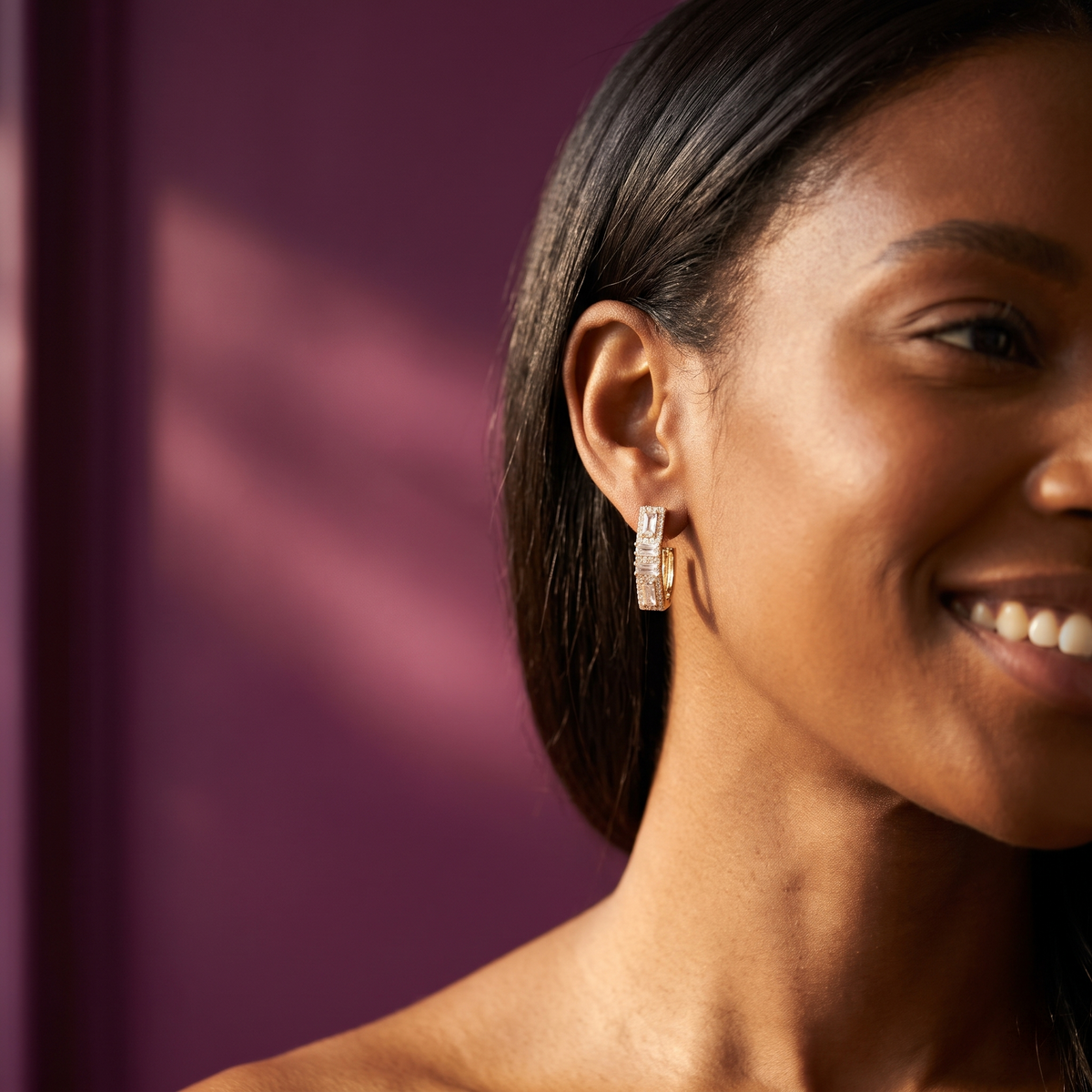 Gold-Tone Baguette Crystal Lever-Back Huggie Earrings | S.W.ANJ