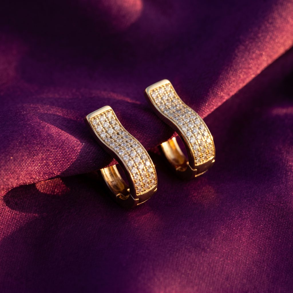 Gold-Tone Wavy Three-Row Crystal Huggie Hoop Earrings | S.W.ANJ